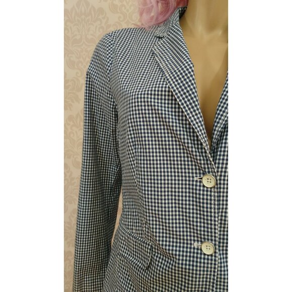 Vintage 90s Y2K Esprit Gingham Check Cotton Blazer Size M Blue White Jacket - Picture 10 of 12